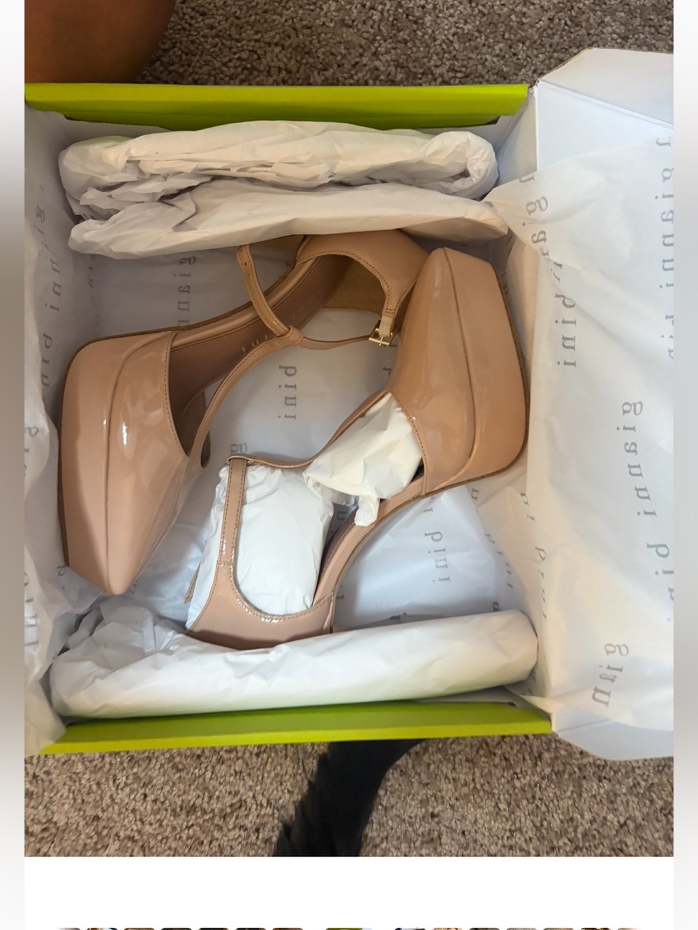 Gianni Bini Blainee Nude Patent T Strap Pumps in Spanish Sand - NIB